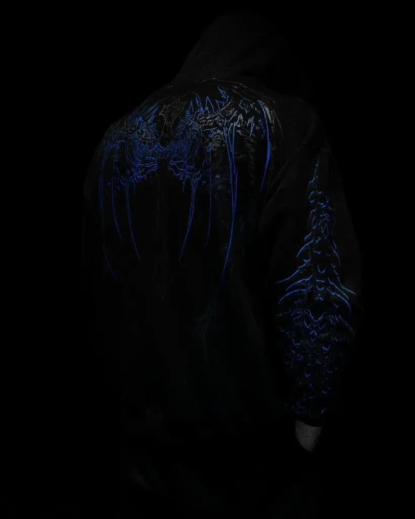 Dragon Soul Oversized Pullover Hoodie (Azul, Negro, S)