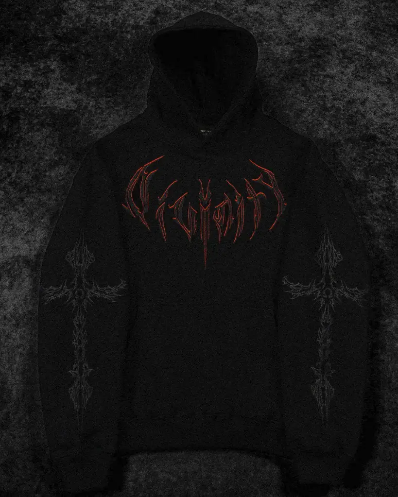 Heavenly Wrath Hoodie PullOver (S, Negro, Rojo)