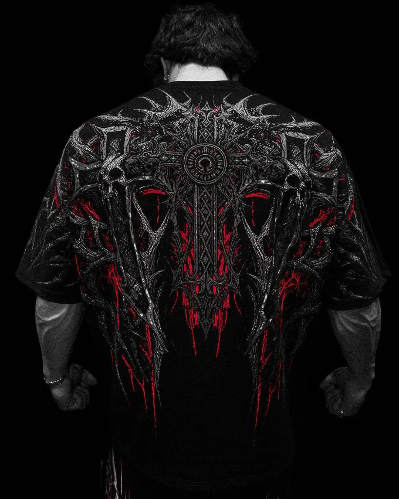 BreathDivinity Triple Cross Oversize Tee (Rosso Corsa, S)